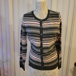 Croft & Barrow Pink and Gray Patterned Cardigan